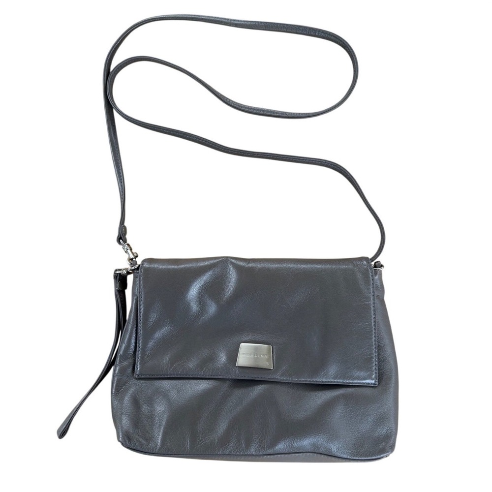 VINTAGE Perlina Gray Leather Crossbody Shoulder Bag, Soft Leather